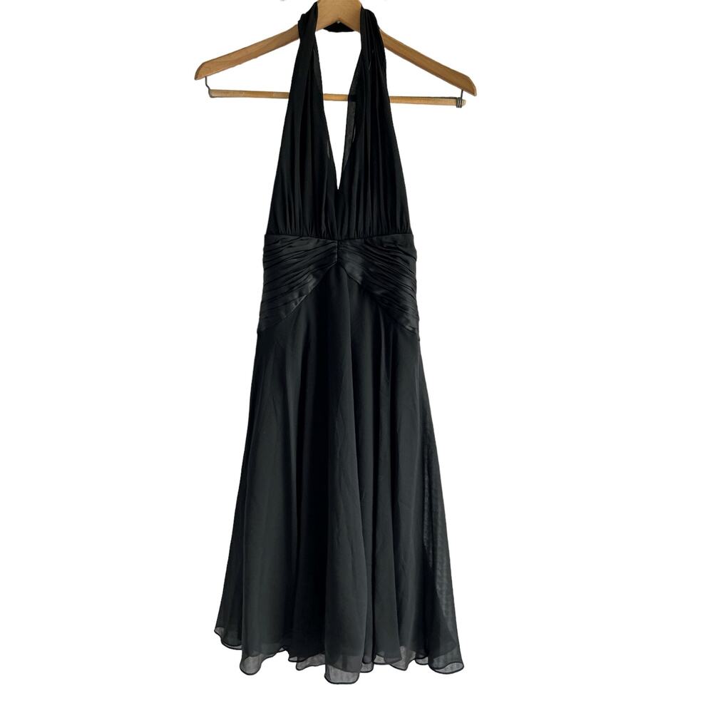 Maggy London Women’s Size 6P 100% Silk Black Halter Midi Dress
